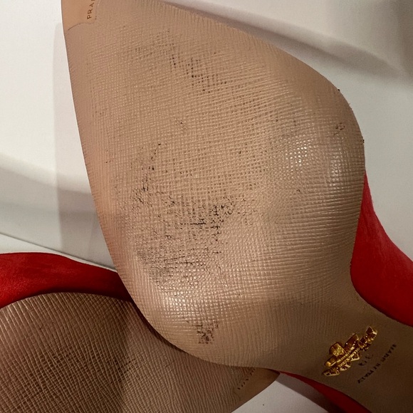 Never worn Prada Coral/Red Suede Pointed Toe Pump - Picture 6 of 9